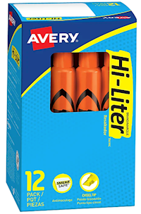 HIGHLIGHTERS, AVERY, TANK, CHISEL TIP, ORANGE, 12/CT MAIN
